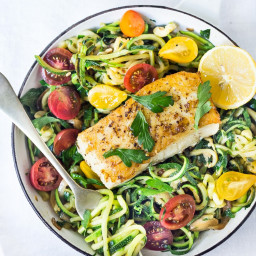 Pan-Seared Halibut with Lemony Zucchini Noodles