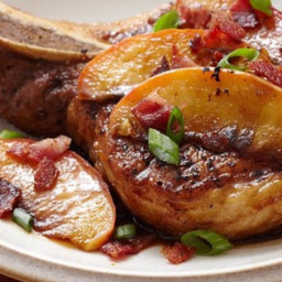 Pan Seared Pork Chops Topped with Brown Sugar Glazed Apples and Bacon Recip