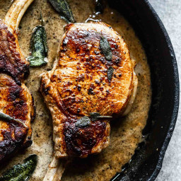 Pan-Seared Pork Chops with Sage and Apple Cider Cream Sauce