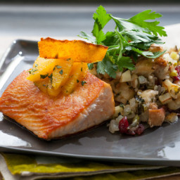 Pan-Seared Salmonwith Candied Orange Peel and Cranberry-Walnut Stuffing