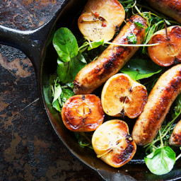 Pan-Seared Sausage with Lady Apples and Watercress