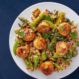 Pan-Seared Scallops & Lime Butter with Spring Vegetable Rice