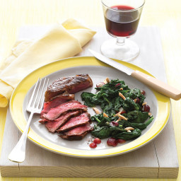 Pan-Seared Steak with Spinach, Grapes, and Almonds