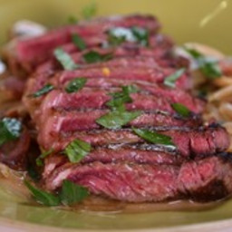 Pan-Seared Strip Steak with Mushrooms and Caramelized Onions