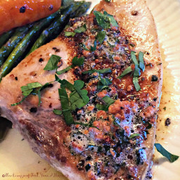 Pan Seared Swordfish with Pepper Brown Butter Sauce