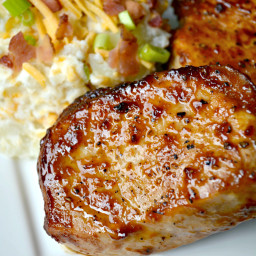 Pan Seared Barbecue Pork Chops with Loaded Baked Potato Salad