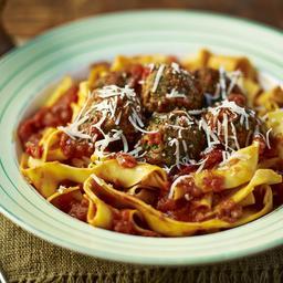Pappardelle and meatballs
