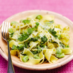 Pappardelle with peas, broad beans & pecorino