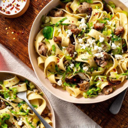 Pappardelle with Pork Sausage, Brussels Sprouts, and Feta