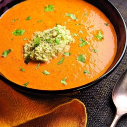 Paprika and Red Pepper Soup with Pistachio Puree