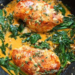 Paprika Chicken & Spinach with White Wine Butter Thyme Sauce Recipe