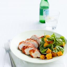 Paprika chicken with pumpkin and spinach salad