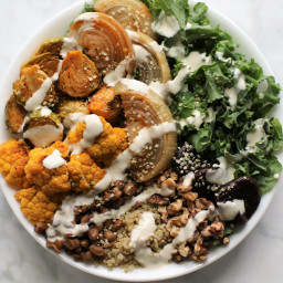 Paprika Roasted Power Bowl with Oil-Free Apple Cider Tahini Dressing