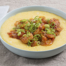 Paprika-Spiced Shrimp and Cheddar Gritswith Tomato and Sweet Corn
