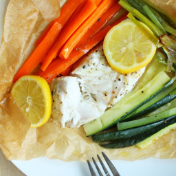 Parchment Baked Halibut with Veggies
