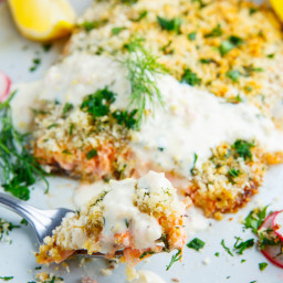 Parmesan and Herb Crusted Salmon with Lemon Cream Sauce