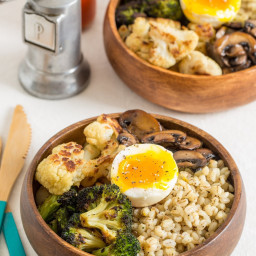 Parmesan Barley Bowl with Roasted Broccoli and a Soft Boiled Egg