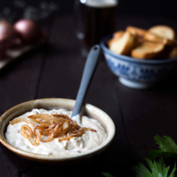 Parmesan Beer Cheese Dip with Crispy Shallot