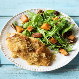 Parmesan-Crusted Chicken with Roasted Sweet Potato, Cranberry, and Arugula 