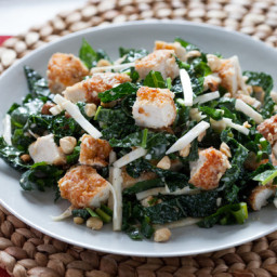Parmesan-Crusted Chicken with Kale Caesar Salad and Toasted Hazelnuts