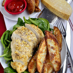 Parmesan-Garlic Chicken with Roasted Potato Wedges