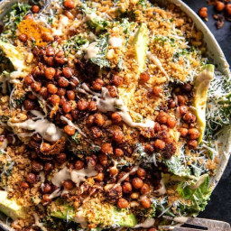 Parmesan Tahini Kale Salad with Breadcrumbs and Crunchy Chickpeas