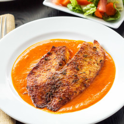 Parmesan Crusted Tilapia with Roasted Red Pepper Sauce