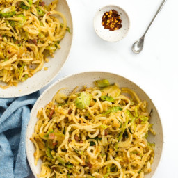 Parsnip Carbonara with Brussels Sprouts