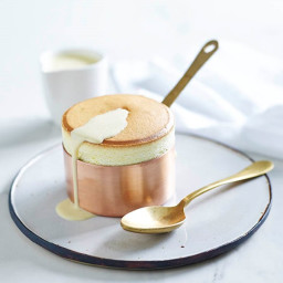 Passionfruit souffles with vanilla Anglaise