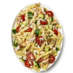 Pasta Salad With Chicken, Cucumber, Cherry Tomatoes and Feta