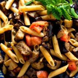 Pasta Salad With Roasted Eggplant, Chile and Mint