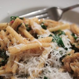 Pasta With Caramelized Onion, Swiss Chard and Garlicky Bread Crumbs