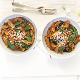 Pasta with chilli tomatoes and spinach
