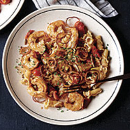 Pasta with Shrimp, Shallots, and Cherry Tomatoes in Madeira Sauce