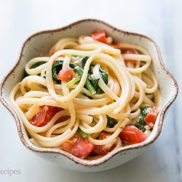 Pasta with Tomato, Spinach, Basil, and Brie