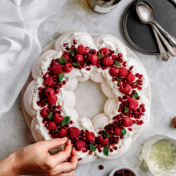 Pavlova Wreath with Almond Cream & Raspberries