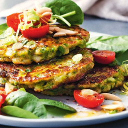 Pea, broad bean and haloumi fritters