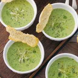 Pea, mint and spring onion soup with Parmesan biscuits