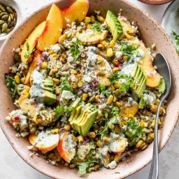 Peach and Corn Quinoa Salad with Cilantro Ranch Dressing