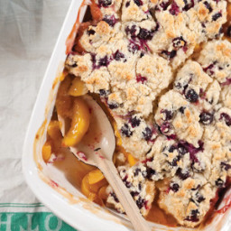 Peach Cobbler with Blueberry Drop Biscuits