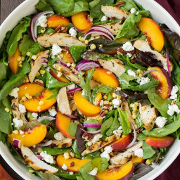 Peach Salad with Grilled Basil Chicken and White Balsamic-Honey Vinaigrette