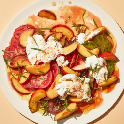 Peaches and Tomatoes with Burrata and Hot Sauce