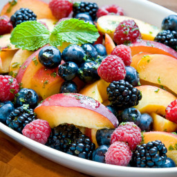 Peaches & Berries with Lemon-Mint Syrup