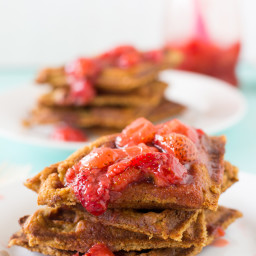Peanut Butter and Strawberry Jelly Compote Waffles (GF + Vegan)