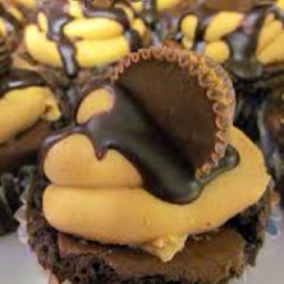 Peanut butter brownie buckeye cupcakes with ganache