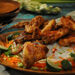 Peanut Butter Chicken Wings, Rice Noodle Salad with Peanut Crunch and Rice 