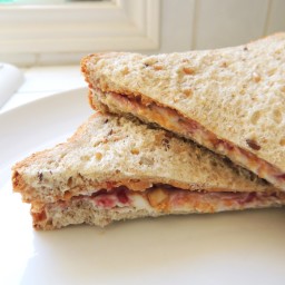 Peanut Butter, Raspberry Jam and Cream Cheese Sandwich
