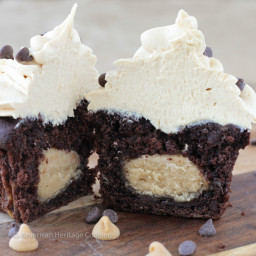 Peanut Butter Stuffed Double Chocolate Banana Cupcakes with Peanut Butter F