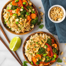 Peanut Chicken with Veggies and Rice