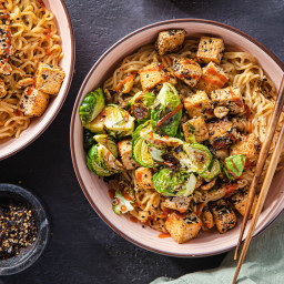 Peanut Noodles with Nori-Spiced Tofu & Brussels Sprouts